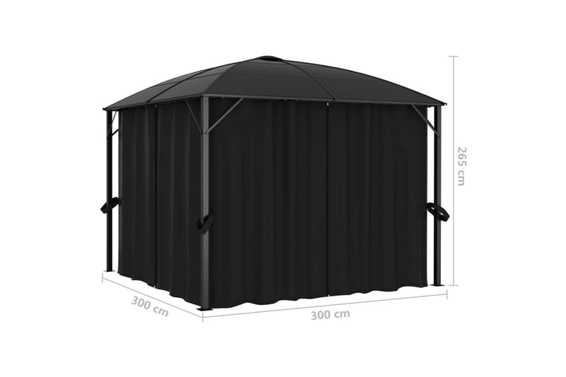 Huvimaja verhoilla 300x300x265 cm antrasiitti - Antrasiitti - Puutarhakalusteet - Aurinkosuoja - Paviljonki
