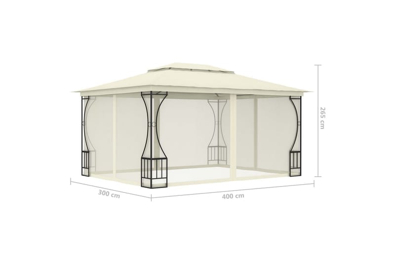 Huvimaja verhoilla 300x400x265 cm kerma - Kerma - Puutarhakalusteet - Aurinkosuoja - Paviljonki