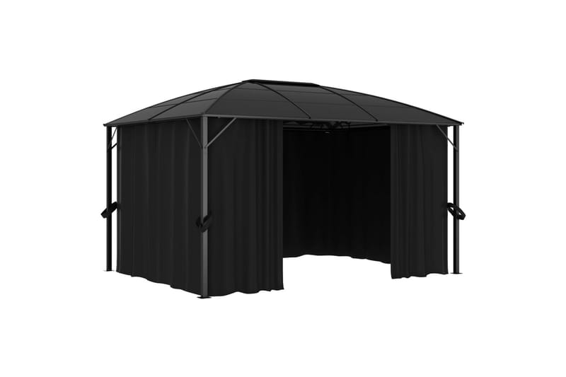 Huvimaja verhoilla 400x300x265 cm antrasiitti - Puutarhakalusteet - Aurinkosuoja - Paviljonki