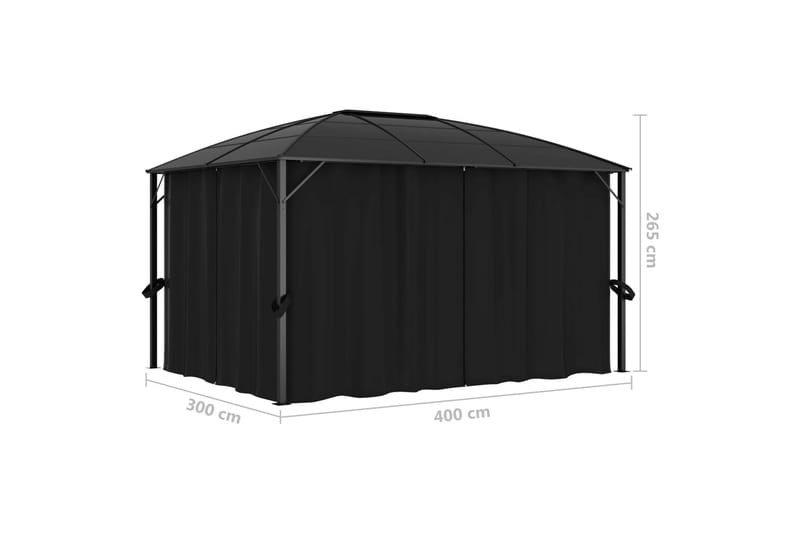 Huvimaja verhoilla 400x300x265 cm antrasiitti - Puutarhakalusteet - Aurinkosuoja - Paviljonki