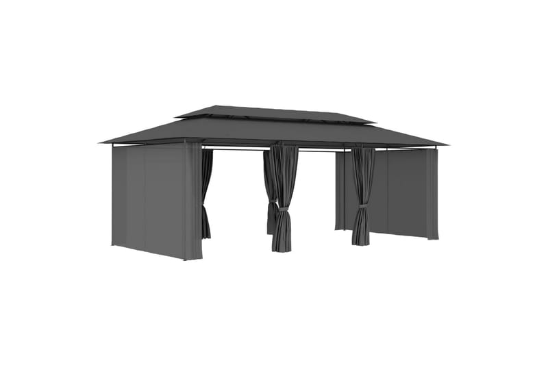 Huvimaja verhoilla 600x298x270 cm antrasiitti - Antrasiitti - Puutarhakalusteet - Aurinkosuoja - Paviljonki