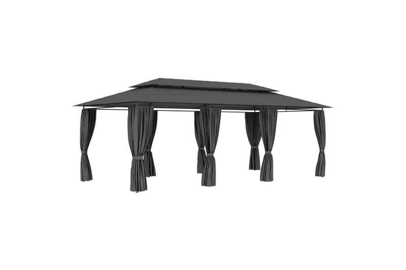 Huvimaja verhoilla 600x298x270 cm antrasiitti - Antrasiitti - Puutarhakalusteet - Aurinkosuoja - Paviljonki