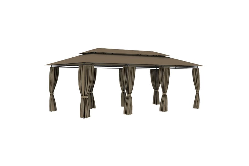 Huvimaja verhoilla 600x298x270 cm ruskeanharmaa 180 g/m�² - Taupe - Puutarhakalusteet - Aurinkosuoja - Paviljonki