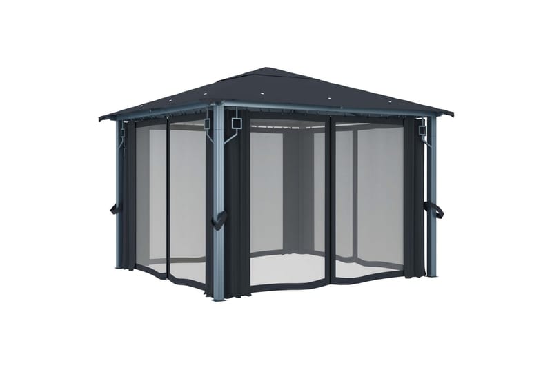 Huvimaja verhoilla ja valonauhoilla 300x300 cm - Puutarhakalusteet - Aurinkosuoja - Paviljonki