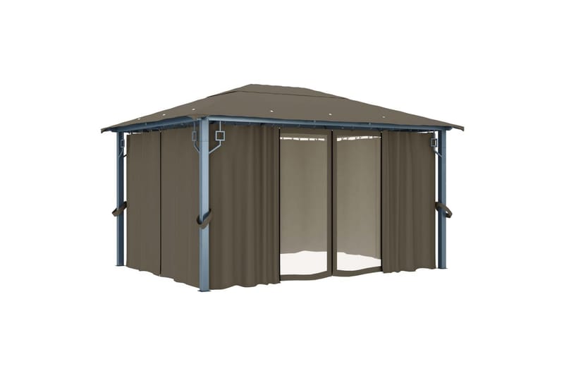 Huvimaja verhoilla ja valonauhoilla 400x300 cm - Puutarhakalusteet - Aurinkosuoja - Paviljonki