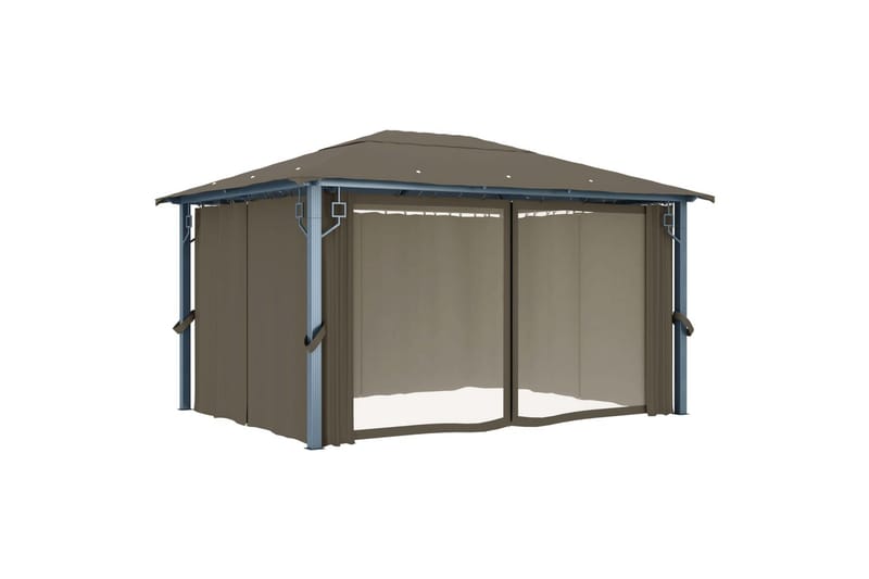 Huvimaja verhoilla ja valonauhoilla 400x300 cm - Puutarhakalusteet - Aurinkosuoja - Paviljonki
