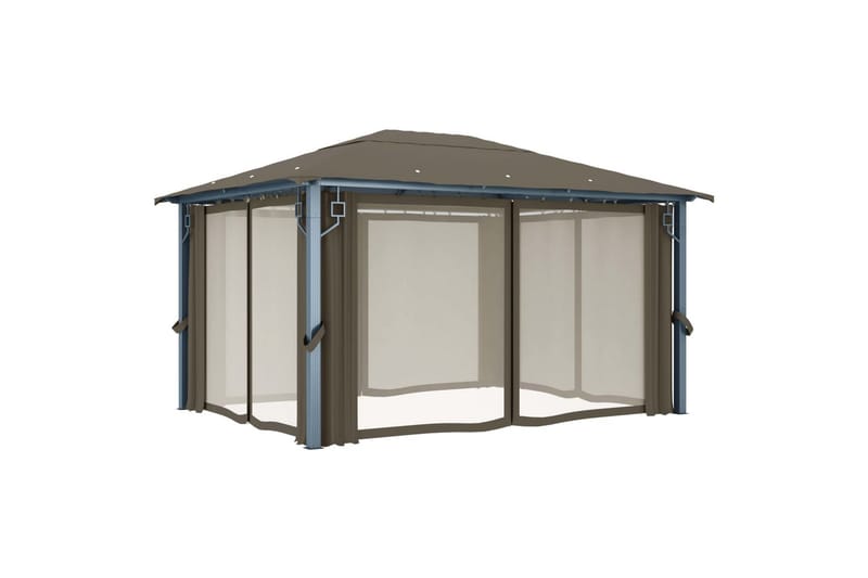 Huvimaja verhoilla ja valonauhoilla 400x300 cm - Puutarhakalusteet - Aurinkosuoja - Paviljonki