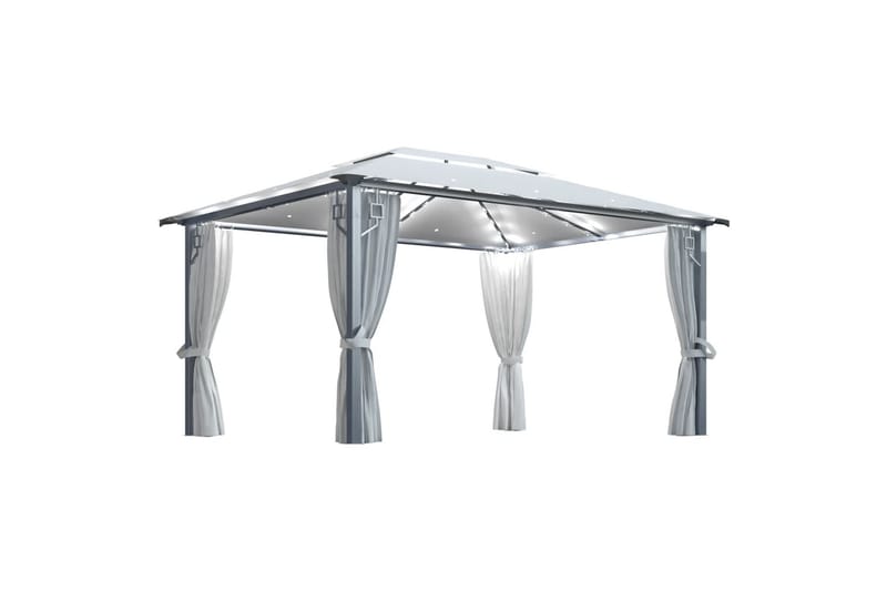 Huvimaja verhoilla ja valonauhoilla 400x300cm kerma alumiini - Puutarhakalusteet - Aurinkosuoja - Paviljonki