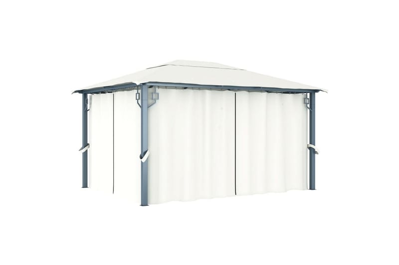 Huvimaja verhoilla ja valonauhoilla 400x300cm kerma alumiini - Puutarhakalusteet - Aurinkosuoja - Paviljonki