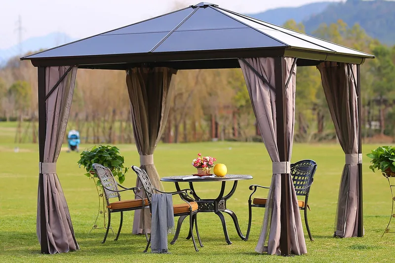 Paviljonki Sunsetia 300x300x267 cm Polykarbonaatti - Ruskea/Beige - Puutarhakalusteet - Aurinkosuoja - Paviljonki