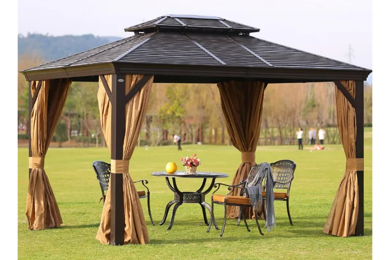 Paviljonki Sunsetia 300x400x270 cm - Ruskea/Beige - Puutarhakalusteet - Aurinkosuoja - Paviljonki