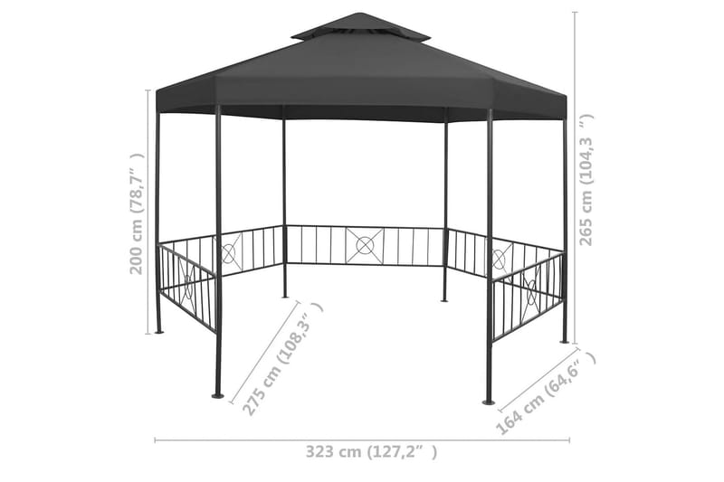 Paviljonki teräs 323x275x265 cm antrasiitti - Puutarhakalusteet - Aurinkosuoja - Paviljonki