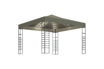 Puutarhakatos valonauhoilla 3x3 m ruskeanharmaa 180 g/m² - Puutarhakalusteet - Aurinkosuoja - Paviljonki