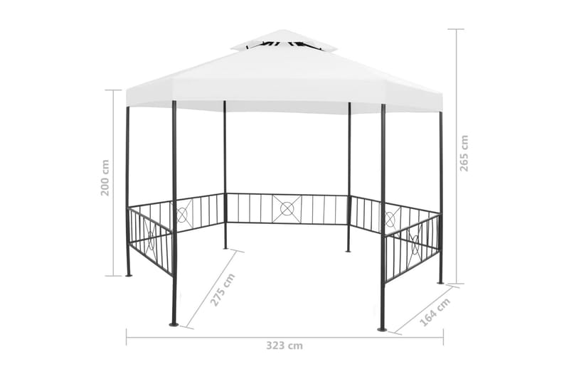 Puutarhan huvimaja 323x275x265 cm valkoinen 180 g/mÂ² - Valkoinen - Grilliteltta - Paviljonki katoksella - Paviljonki