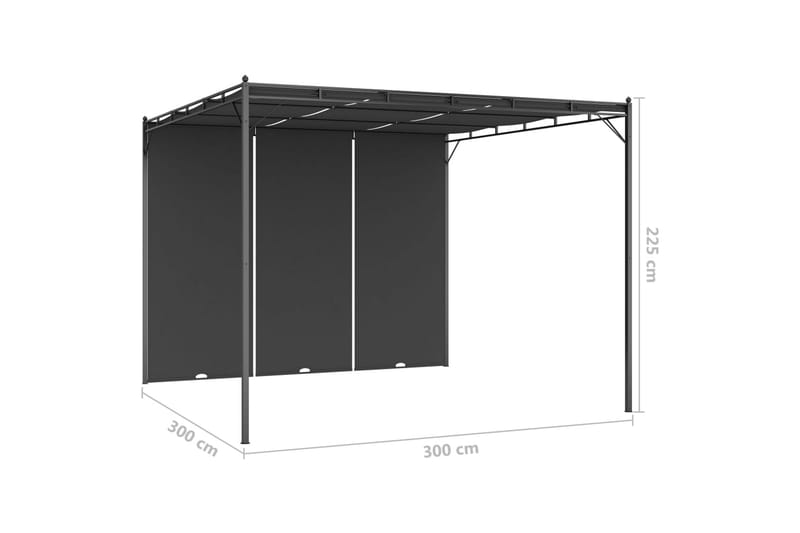 Puutarhan huvimaja sivuverholla 3x3x2,25 cm antrasiitti - Puutarhakalusteet - Aurinkosuoja - Paviljonki