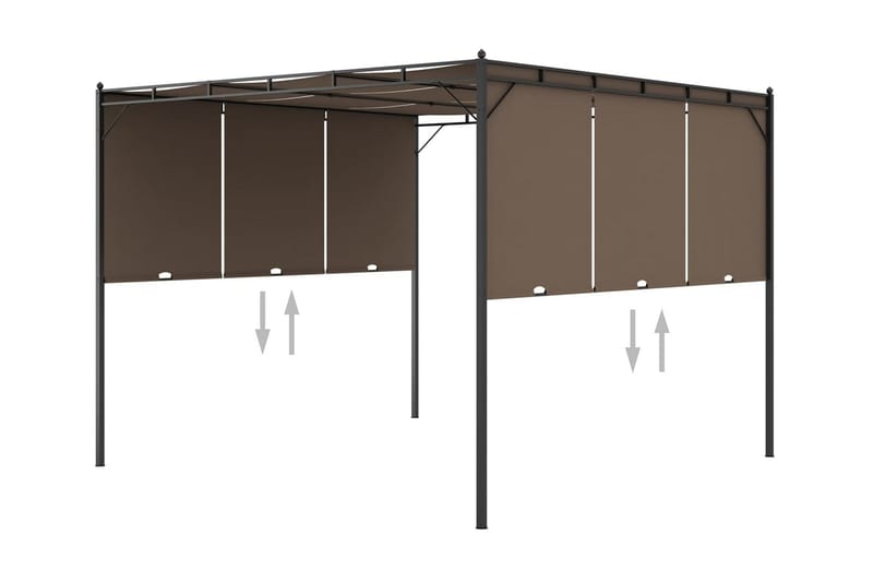 Puutarhan huvimaja sivuverholla 3x3x2,25 cm harmaanruskea - Taupe - Puutarhakalusteet - Aurinkosuoja - Paviljonki