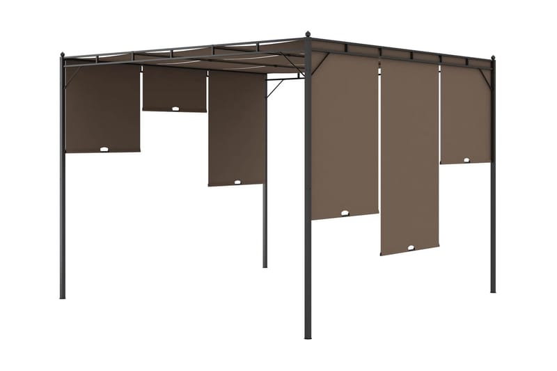 Puutarhan huvimaja sivuverholla 3x3x2,25 cm harmaanruskea - Taupe - Puutarhakalusteet - Aurinkosuoja - Paviljonki