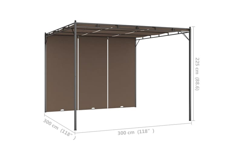 Puutarhan huvimaja sivuverholla 3x3x2,25 cm harmaanruskea - Taupe - Puutarhakalusteet - Aurinkosuoja - Paviljonki