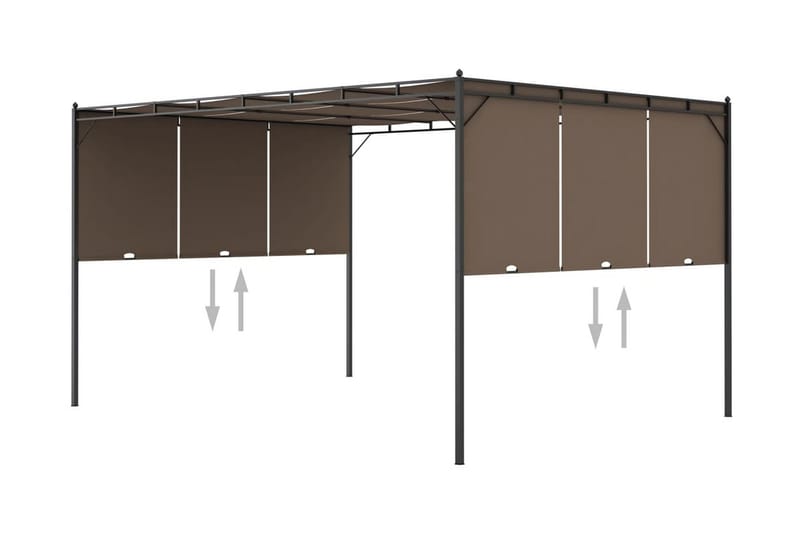 Puutarhan huvimaja sivuverholla 4x3x2,25 cm harmaanruskea - Taupe - Puutarhakalusteet - Aurinkosuoja - Paviljonki