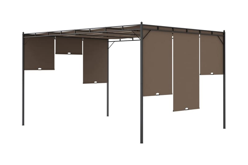 Puutarhan huvimaja sivuverholla 4x3x2,25 cm harmaanruskea - Taupe - Puutarhakalusteet - Aurinkosuoja - Paviljonki