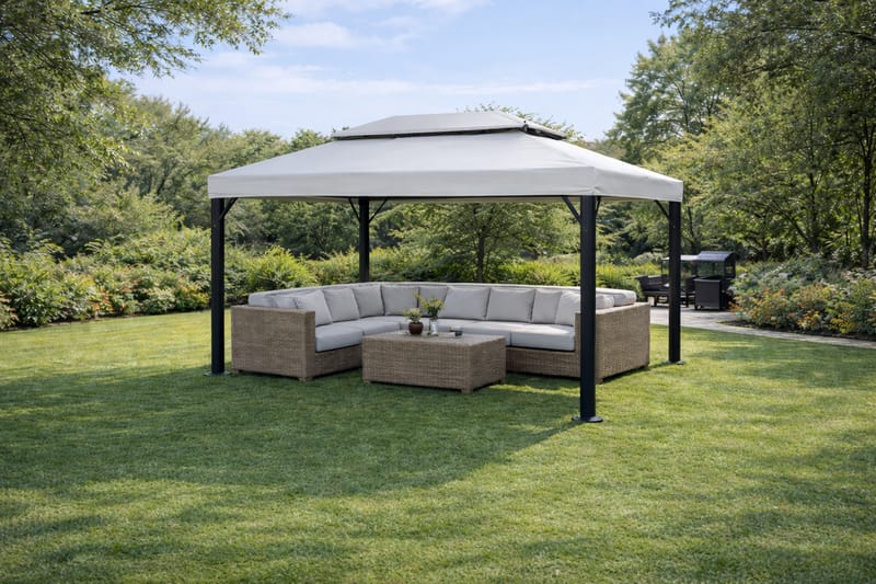 SUNSET Paviljonki 3×4 m - Harmaa - Puutarhakalusteet - Aurinkosuoja - Paviljonki