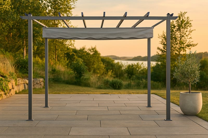 Pergola Lazio 295x395 cm - Musta/Harmaa - Puutarhakalusteet - Aurinkosuoja - Pergola