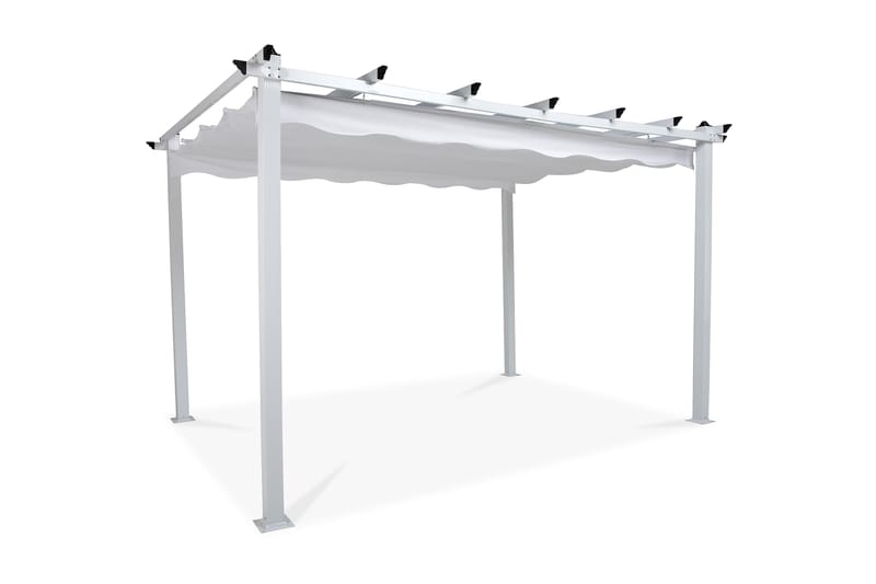 Vapaasti seisova pergola taitettavalla katolla terassille ja puutarhaan 4x3 - Valkoinen / Alumiini - Puutarhakalusteet - Aurinkosuoja - Pergola