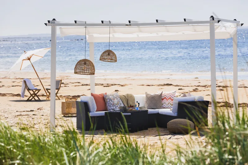 Vapaasti seisova pergola taitettavalla katolla terassille ja puutarhaan 4x3 - Valkoinen / Alumiini - Puutarhakalusteet - Aurinkosuoja - Pergola