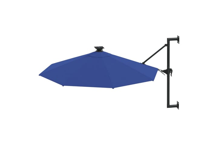 Seinäkiinnitteinen aurinkovarjo LED ja tolppa 300 cm sininen - Aurinkovarjo