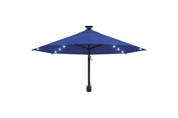 Seinäkiinnitteinen aurinkovarjo LED ja tolppa 300 cm sininen - Aurinkovarjo