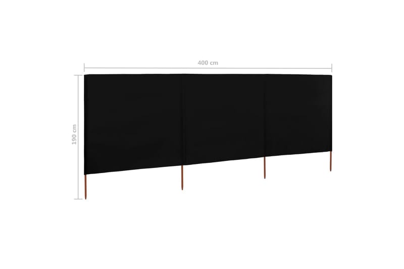 Tuulensuojakangas 3 paneelilla 400x160 cm musta - Puutarhakalusteet - Aurinkosuoja - Sermit ja tuulisuojat