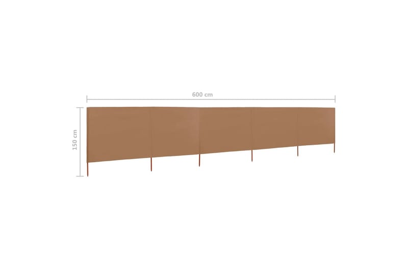 Tuulensuojakangas 5 paneelilla 600x120 cm ruskeanharmaa - Ruskea - Puutarhakalusteet - Aurinkosuoja - Sermit ja tuulisuojat