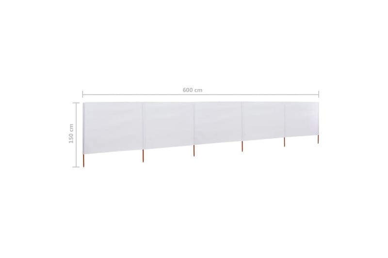 Tuulensuojakangas 5 paneelilla 600x120 cm hiekanvalkoinen - Valkoinen - Puutarhakalusteet - Aurinkosuoja - Sermit ja tuulisuojat