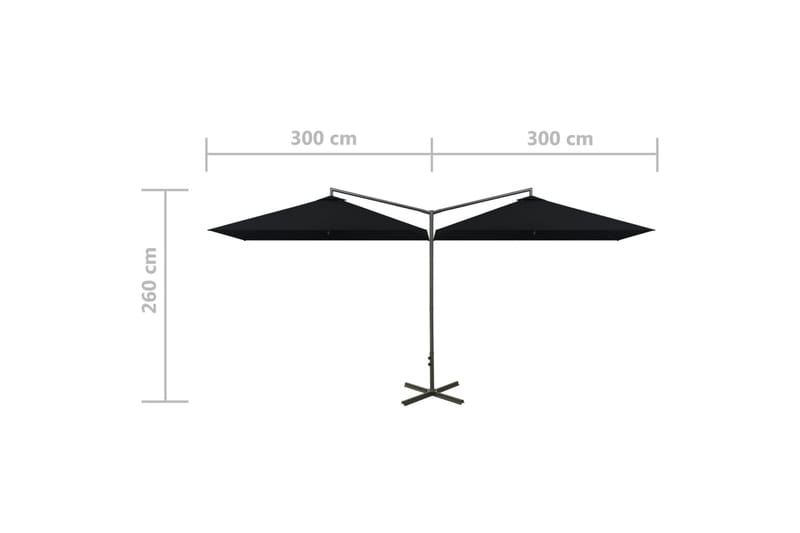 Tupla-aurinkovarjo terästanko musta 600x300 cm - Musta - Puutarhakalusteet - Aurinkosuoja - Aurinkovarjo