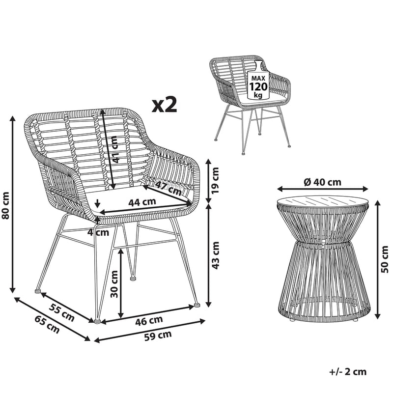 Café-ryhmä Trestina - Luonnollinen - Puutarhakalusteet - Parveke - Parvekekalusteet - Parvekesetti