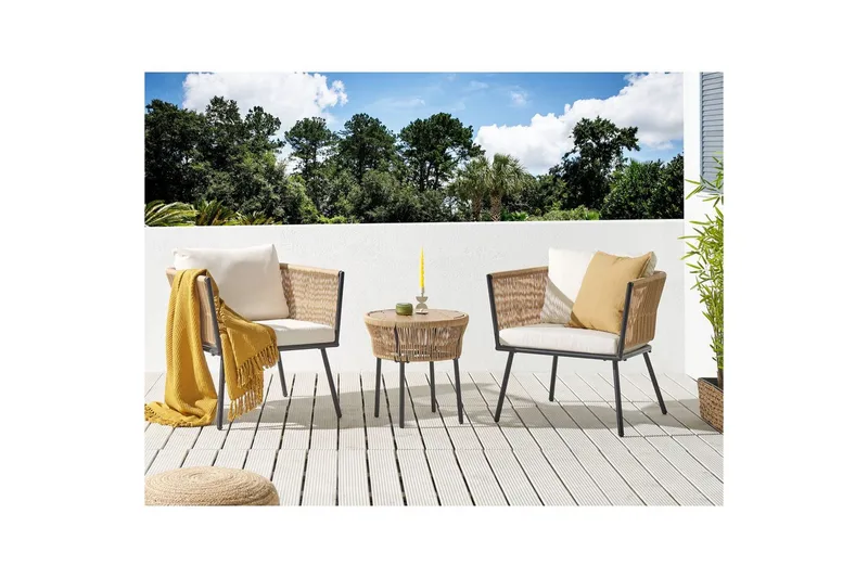 Cafeset Beliani Gargano Brun/grå Ljusbeige||Natural - Puutarhakalusteet - Parveke - Parvekekalusteet - Parvekesetti