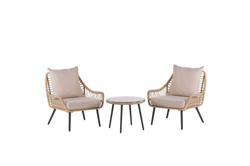 Cafeset Beliani Laureto Grå Natural||Beige||Black - Puutarhakalusteet - Parveke - Parvekekalusteet - Parvekesetti