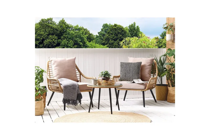 Cafeset Beliani Laureto Grå Natural||Beige||Black - Puutarhakalusteet - Parveke - Parvekekalusteet - Parvekesetti