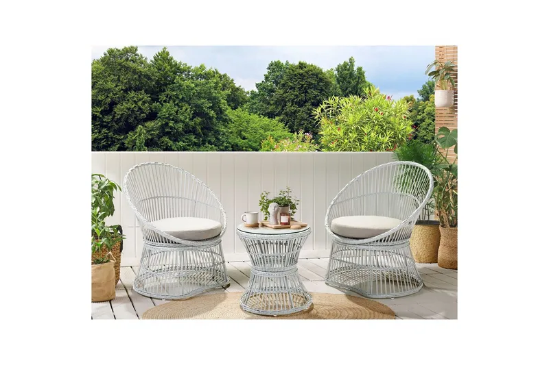 Cafeset Beliani Mesyna Beige/grå White||Beige - Puutarhakalusteet - Parveke - Parvekekalusteet - Parvekesetti