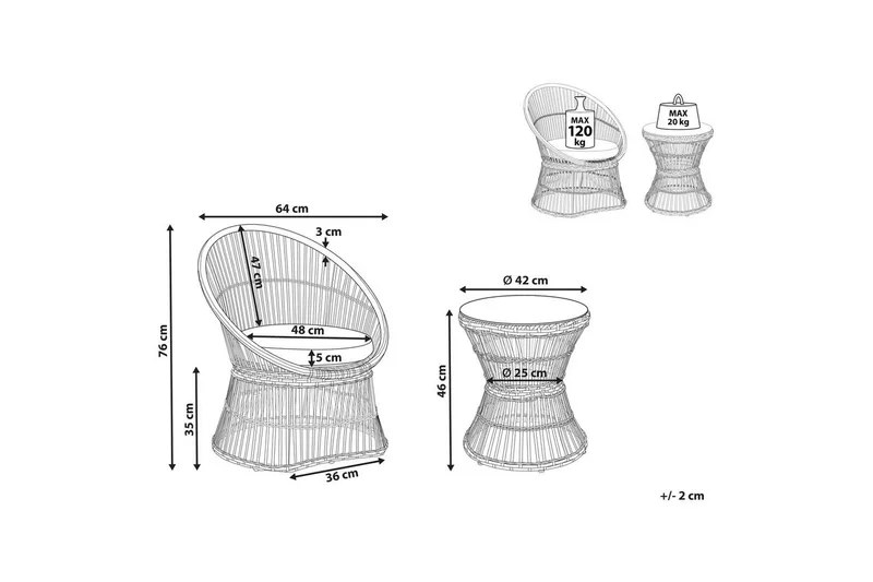 Cafeset Beliani Mesyna Beige/grå White||Beige - Puutarhakalusteet - Parveke - Parvekekalusteet - Parvekesetti