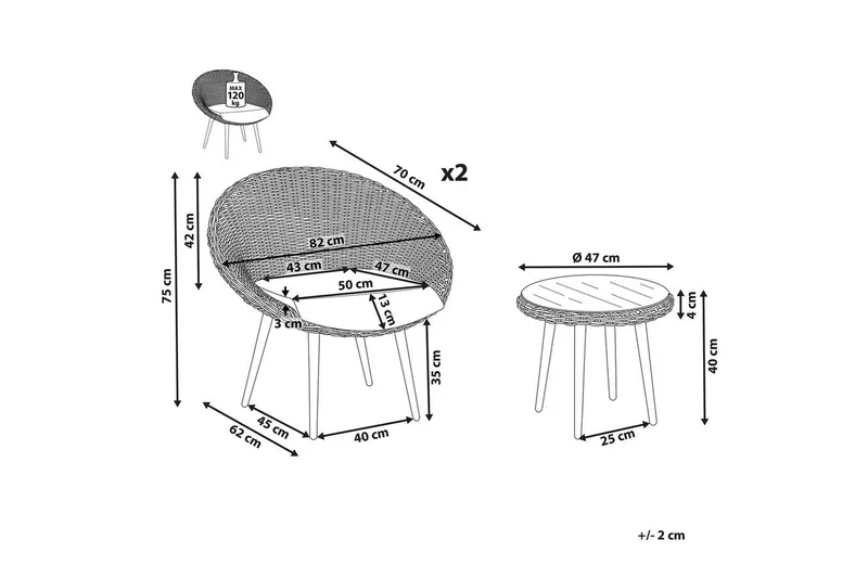 Cafeset Beliani Ortigia Ljusbeige - Puutarhakalusteet - Parveke - Parvekekalusteet - Parvekesetti