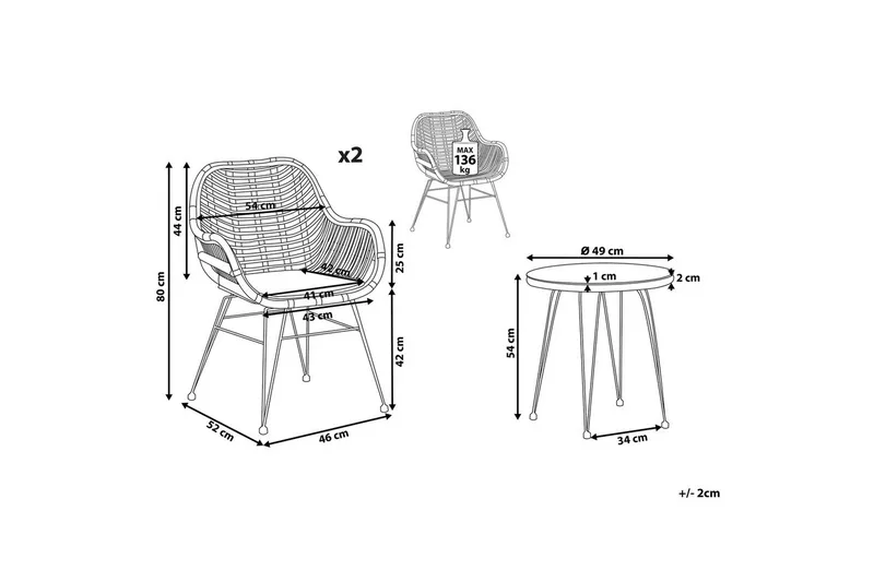 Cafeset Beliani Tropea II Natural - Puutarhakalusteet - Parveke - Parvekekalusteet - Parvekesetti