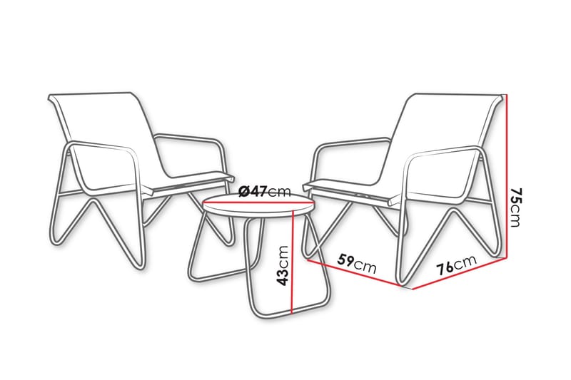 Glenhollow Kahvilasetti Ulkokäyttöön - Harmaa - Puutarhakalusteet - Parveke - Parvekekalusteet - Parvekesetti