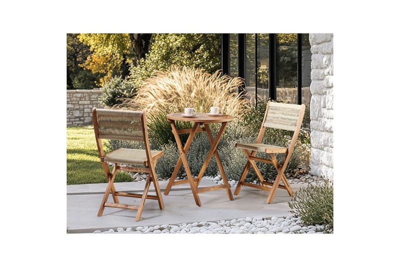Kahvilaryhmä Prossedi - Beige, Vaalea puu - Puutarhakalusteet - Parveke - Parvekekalusteet - Parvekesetti