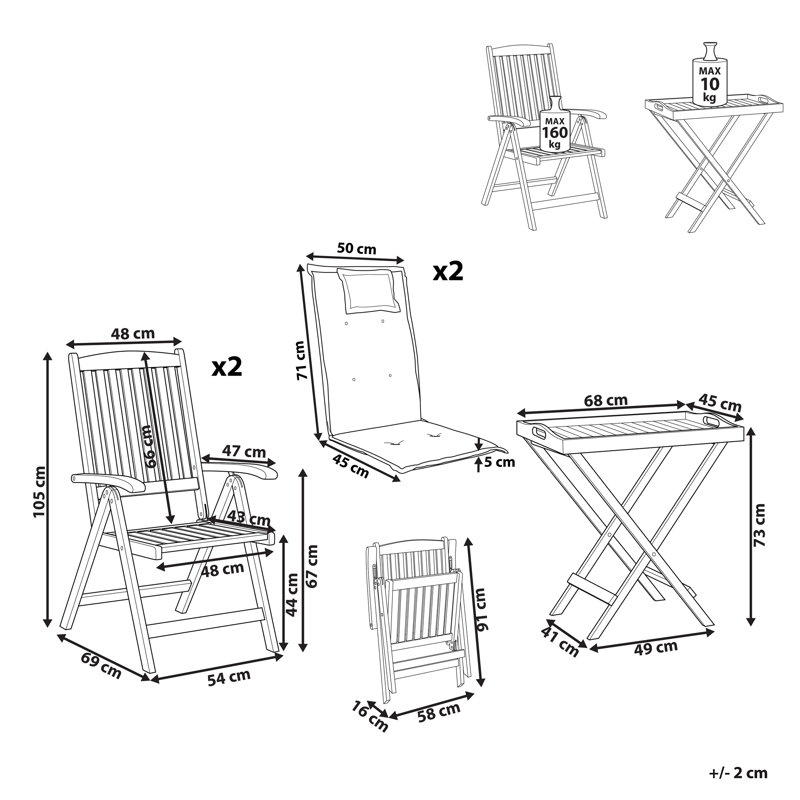 Kahvilasetti ulos Amantea Premium akaasiapuu - Ruskea/Taupe - Puutarhakalusteet - Parveke - Parvekekalusteet - Parvekesetti