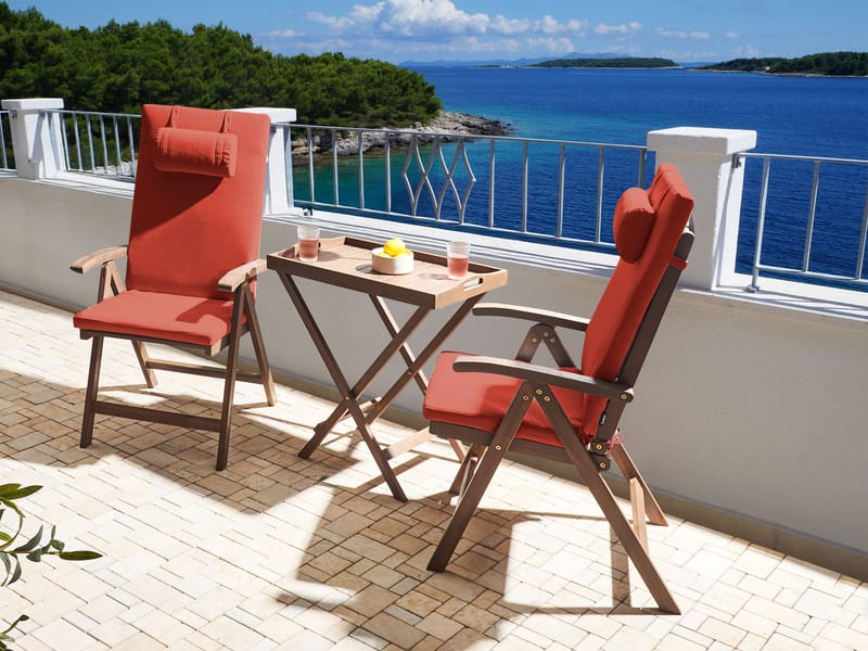 Kahvilasetti ulos Amantea Premium akaasiapuu - Ruskea/punainen - Puutarhakalusteet - Parveke - Parvekekalusteet - Parvekesetti