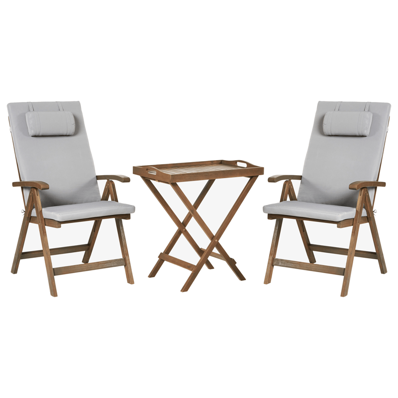 Kahvilasetti ulos Amantea Premium akaasiapuu, Ruskea/Vaaleanharmaa