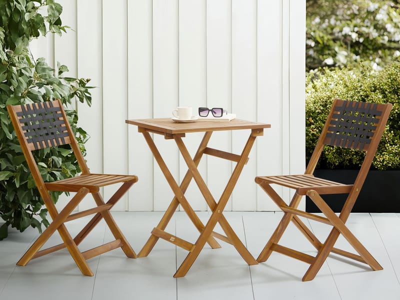 Kahvilasetti ulos Coniolo akaasiapuu - Ruskea/Musta - Puutarhakalusteet - Parveke - Parvekekalusteet - Parvekesetti