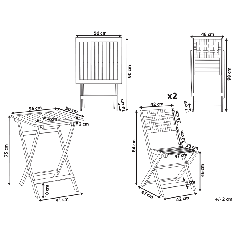 Kahvilasetti ulos Coniolo akaasiapuu - Ruskea/Musta - Puutarhakalusteet - Parveke - Parvekekalusteet - Parvekesetti