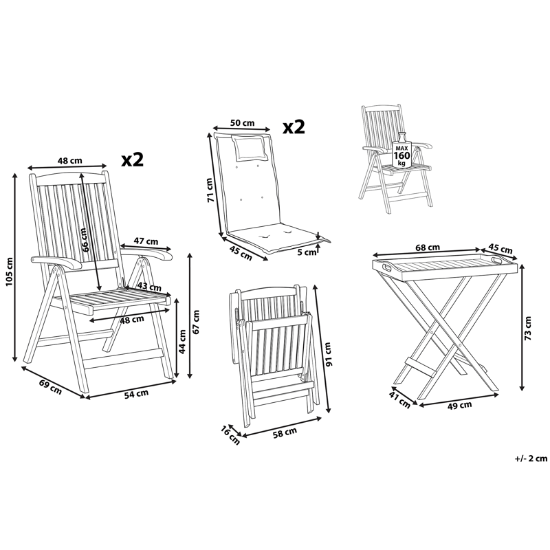 Kahvilasetti ulos Java Premium akaasiapuu - Ruskea/Vaaleanharmaa - Puutarhakalusteet - Parveke - Parvekekalusteet - Parvekesetti